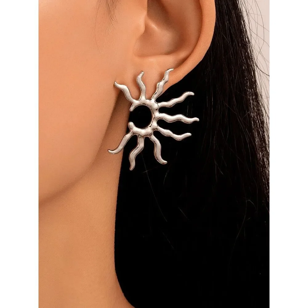 Boho Sunflower Sun Crescent Moon Earrings
